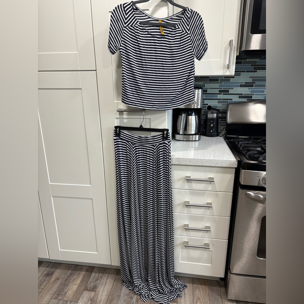 Rachel Pally Black and White Striped Skirt Set